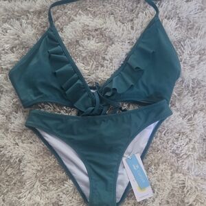 Cupshe Deep Teal Ruffle Bikini